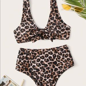 Leopard Knot Front Top With High Waist Bikini